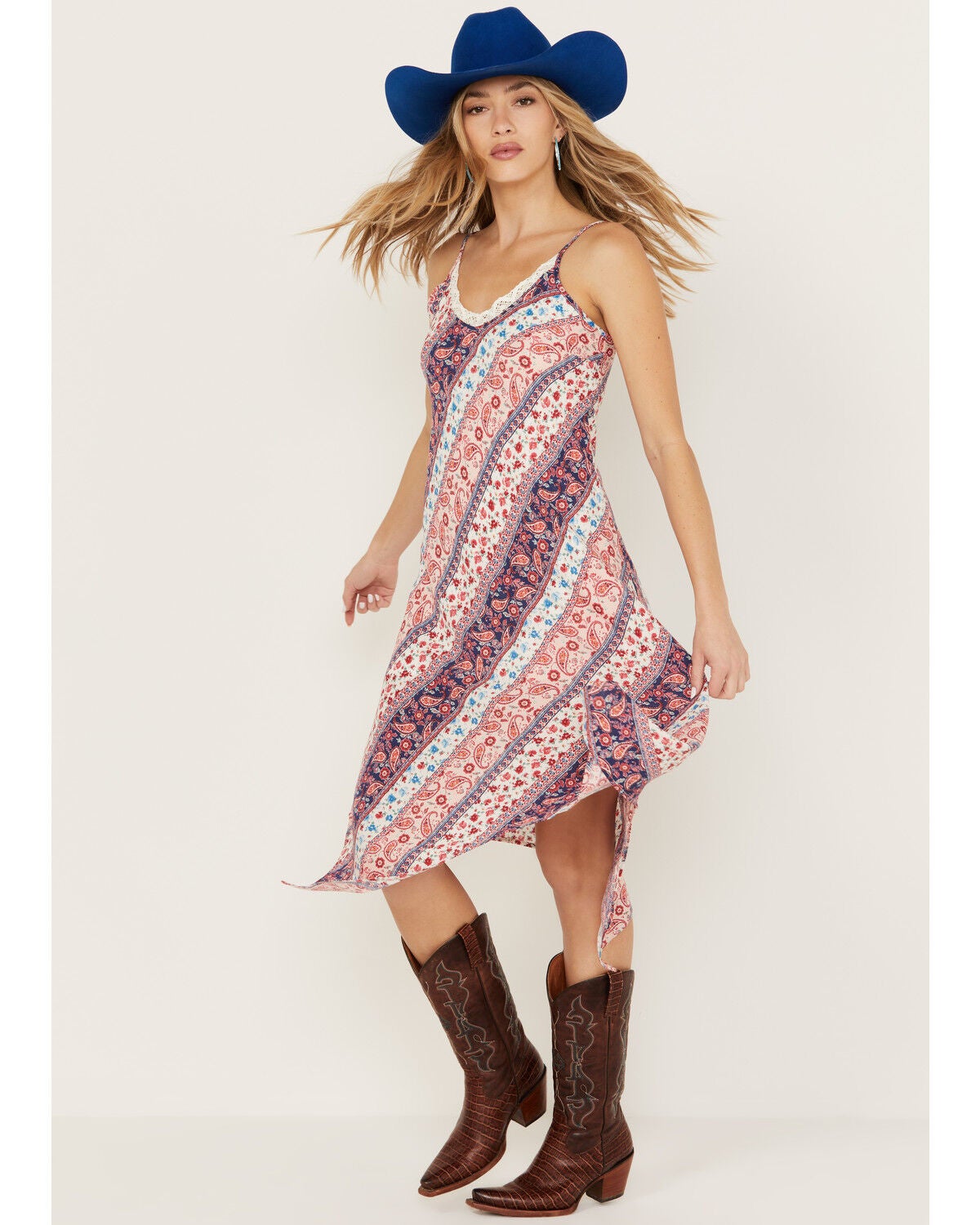 Wild Moss Women's Multi Print Hanky Hem Midi Dress, Multi, hi-res