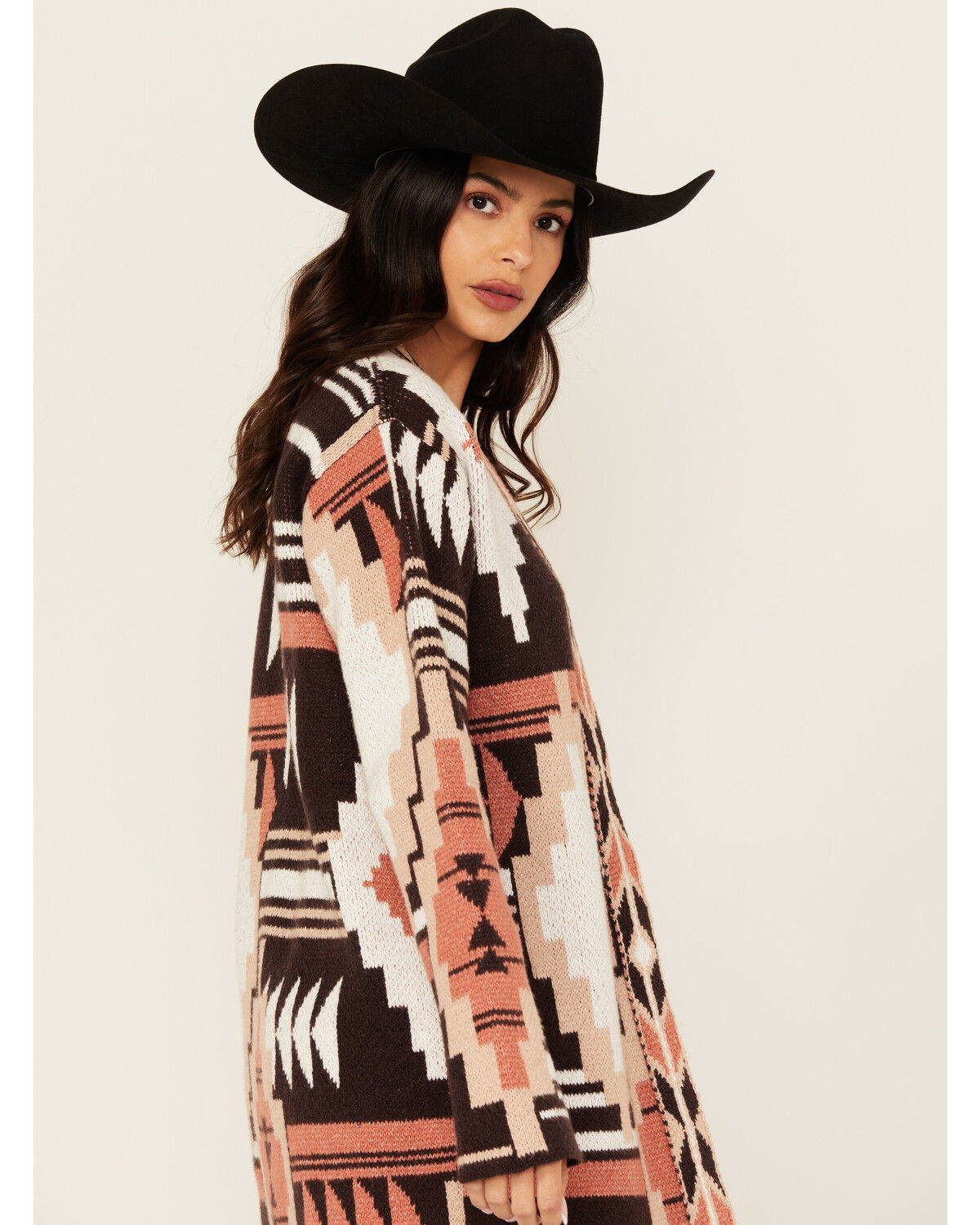 Image #2 - Shyanne Women's Southwestern Print Cardigan, Chocolate, hi-res