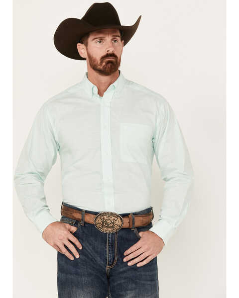 Ariat Men's Solid Slub Classic Fit Long Sleeve Button-Down Western Shirt - Tall, Mint, hi-res