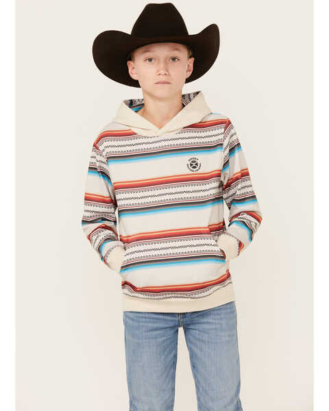 Image #1 - Hooey Boys' Striped Print Logo Hooded Sweatshirt , Brown, hi-res