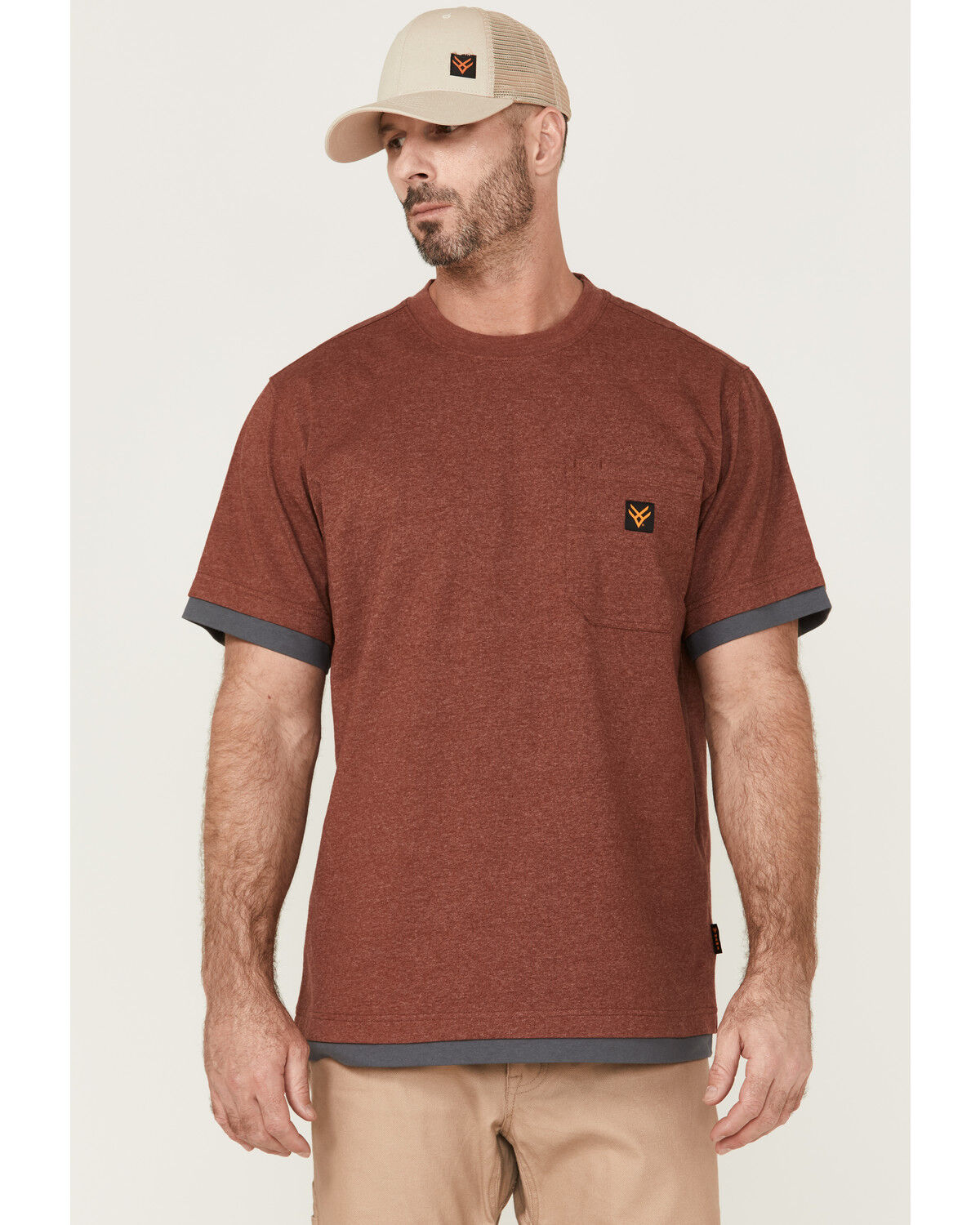 Image #1 - Hawx Men's Layered Work Pocket T-Shirt, Dark Red, hi-res