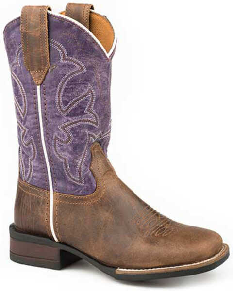 Image #1 - Roper Little Girls' Faux Leather Western Boots - Square Toe, Purple, hi-res