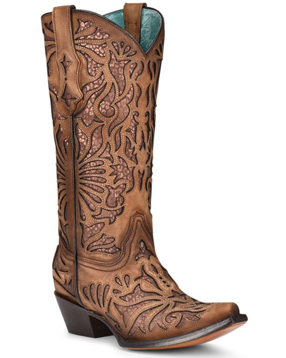 Image #1 - Corral Women's Shedron Inlay Western Boots - Snip Toe, Brown, hi-res