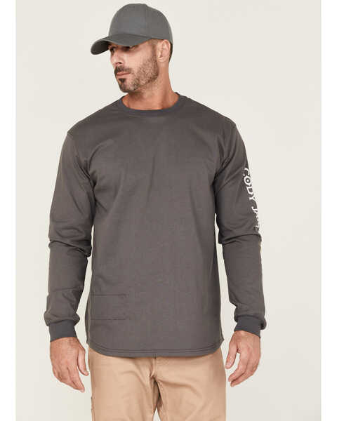Cody James Men's FR Charcoal Logo Long Sleeve Work T-Shirt - Tall , Charcoal, hi-res