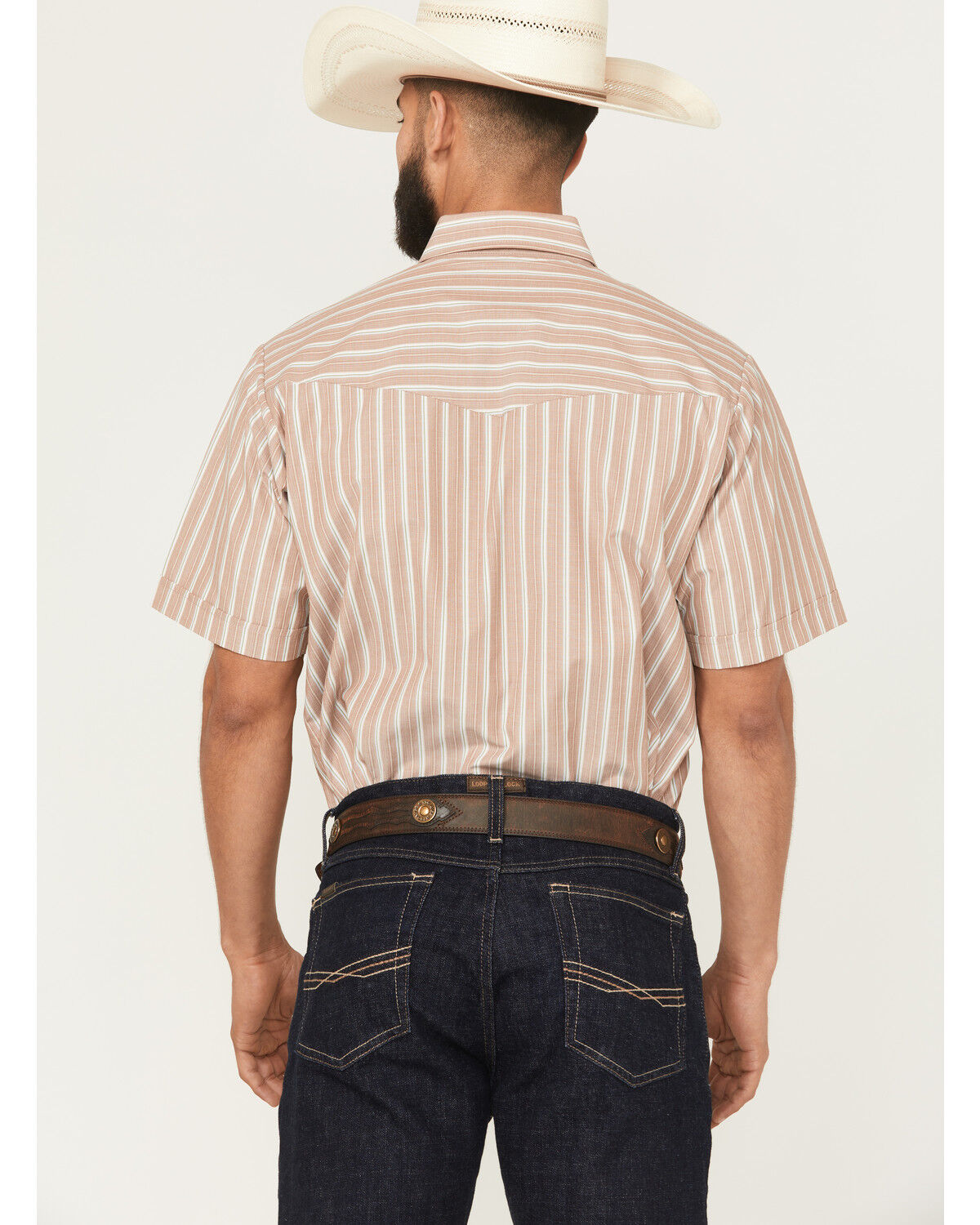 Image #4 - Ely Walker Men's Striped Short Sleeve Pearl Snap Western Shirt, Tan, hi-res