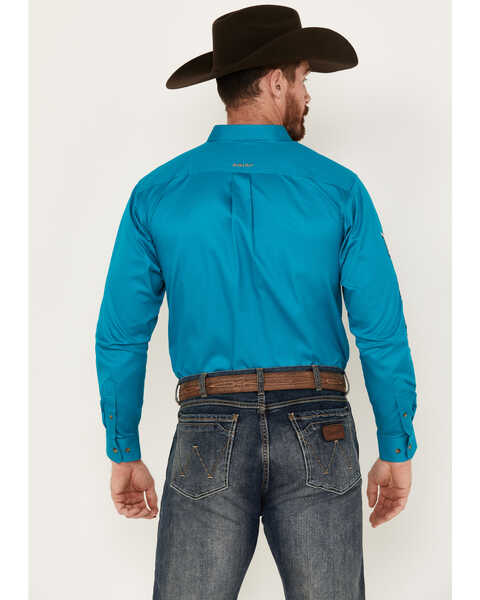 Image #4 - Ariat Men's Team Embroidered Logo Twill Fitted Long Sleeve Button-Down Western Shirt, Teal, hi-res
