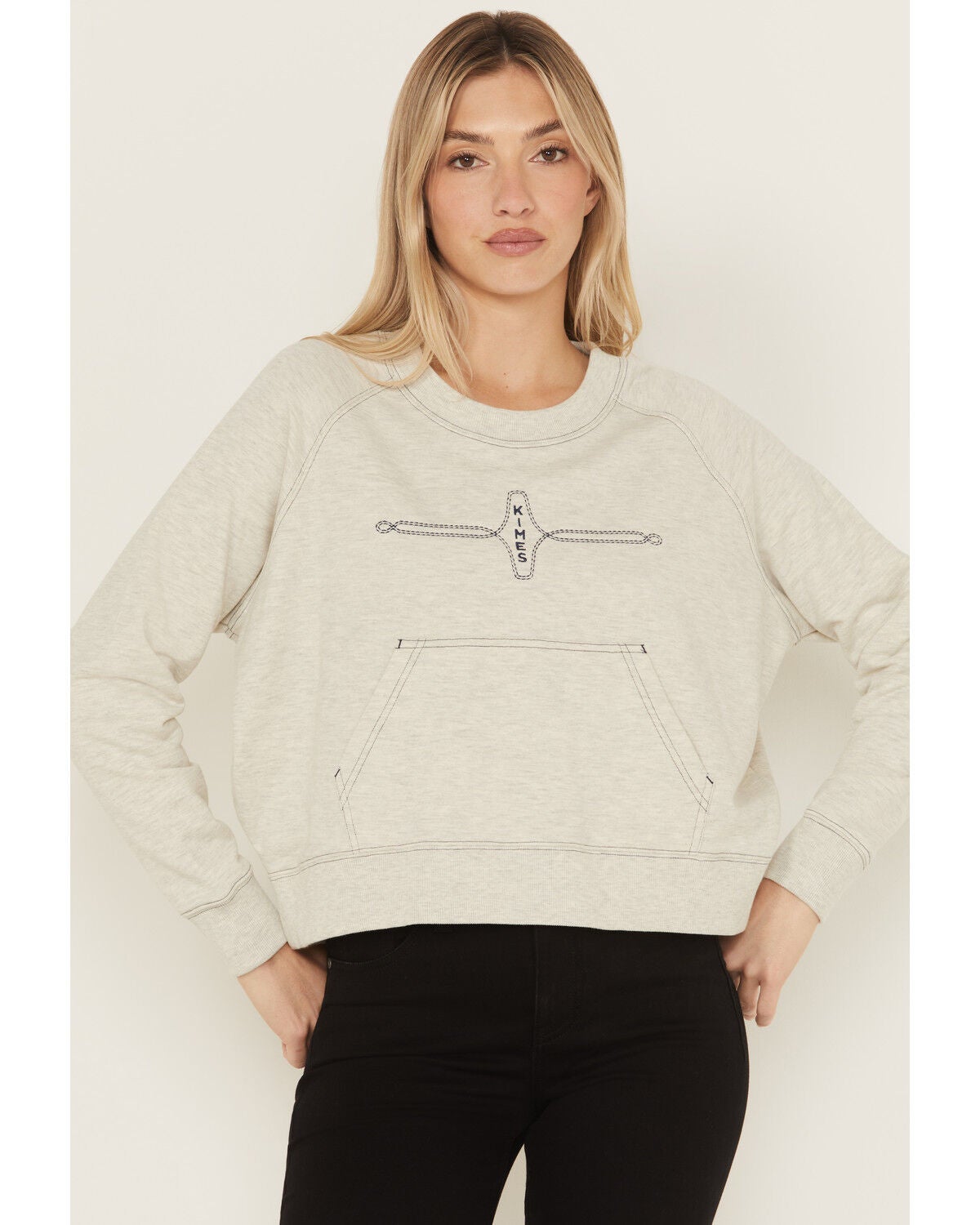Kimes Ranch Women's Embroidered Crewneck, Grey, hi-res