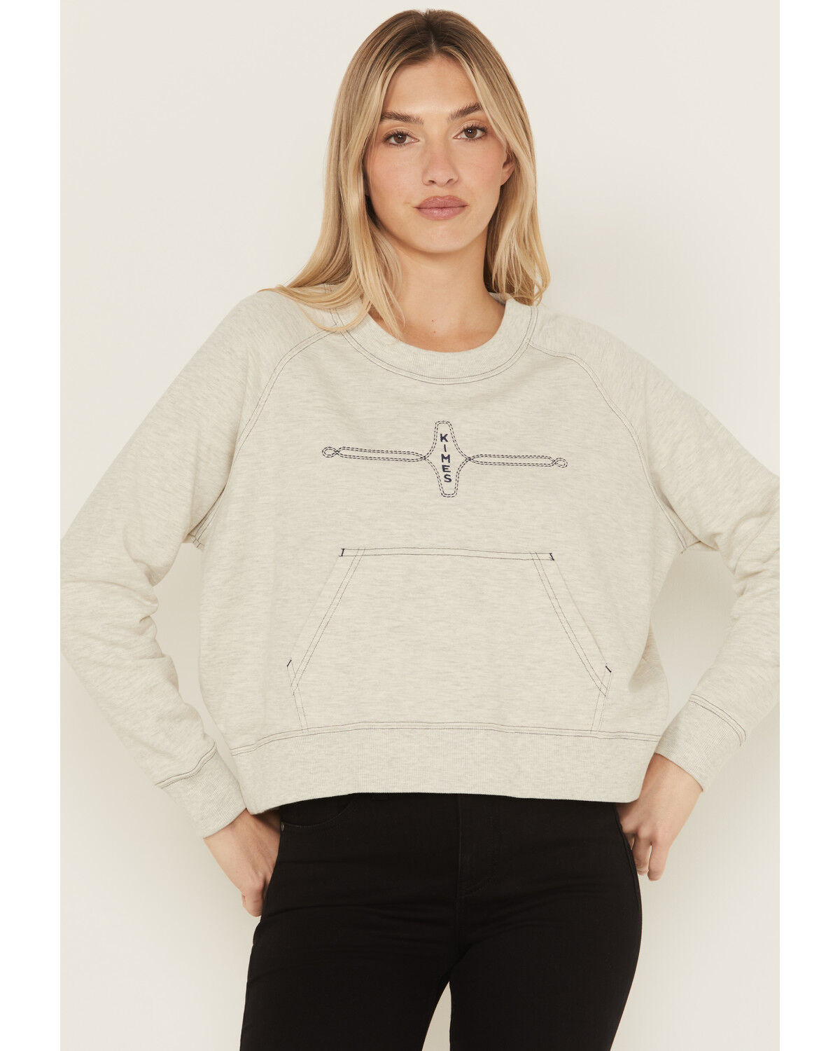 Image #1 - Kimes Ranch Women's Embroidered Crewneck, Grey, hi-res