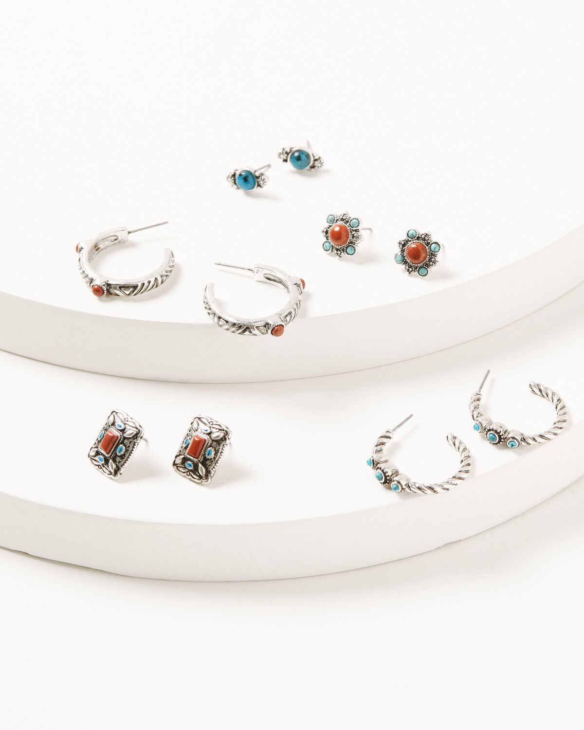 Shyanne Women's American Heritage Concho Hoop Earring Set - 5 Piece, Silver, hi-res