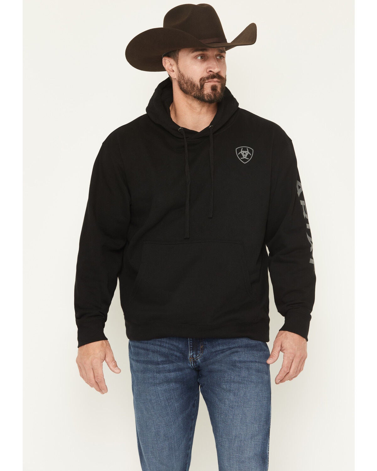 Image #1 - Ariat Men's Logo Graphic Hooded Sweatshirt - Big, Black, hi-res
