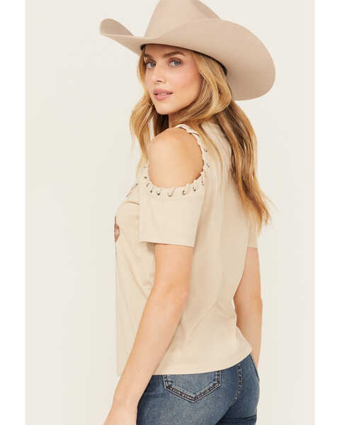 Image #2 - Shyanne Women's Cold Shoulder Steerhead Graphic Tee , Taupe, hi-res