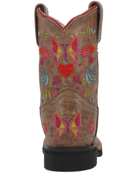 Image #5 - Dan Post Girls' Floral Embroidered Western Boots - Square Toe, Taupe, hi-res