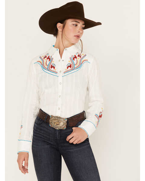 Ariat Women's Martina Long Sleeve Western Snap Shirt, White, hi-res