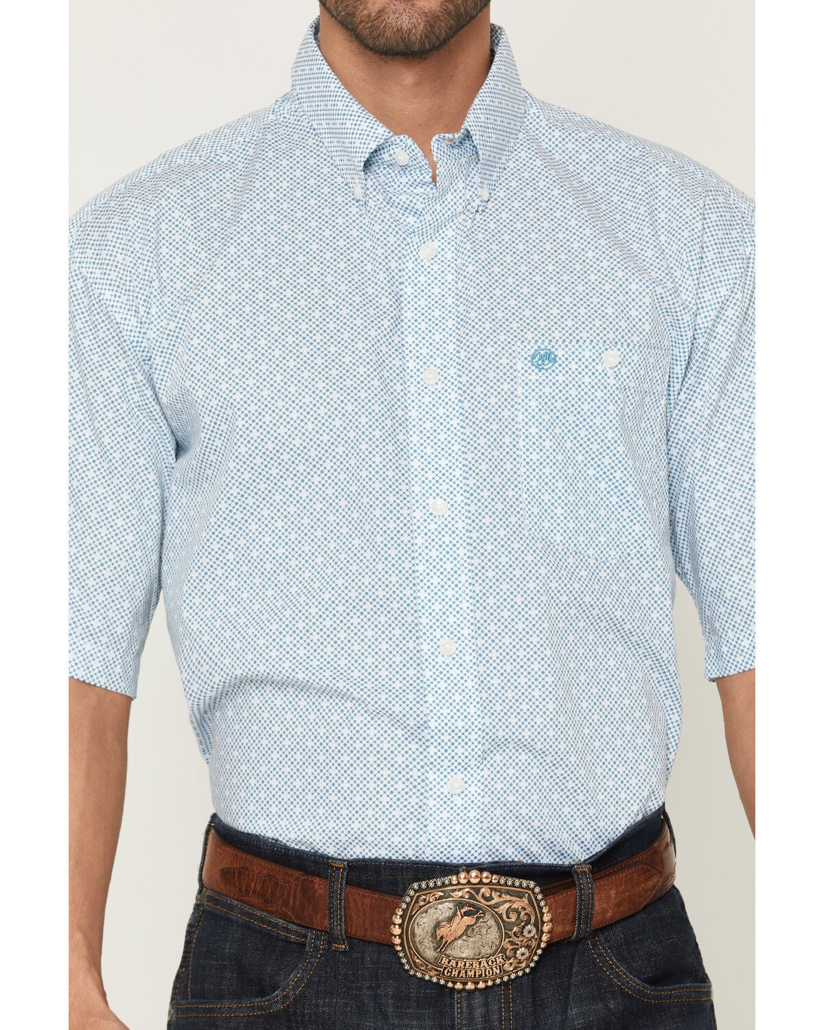 Image #3 - Wrangler Men's Classics Geo Print Short Sleeve Button-Down Western Shirt, Teal, hi-res