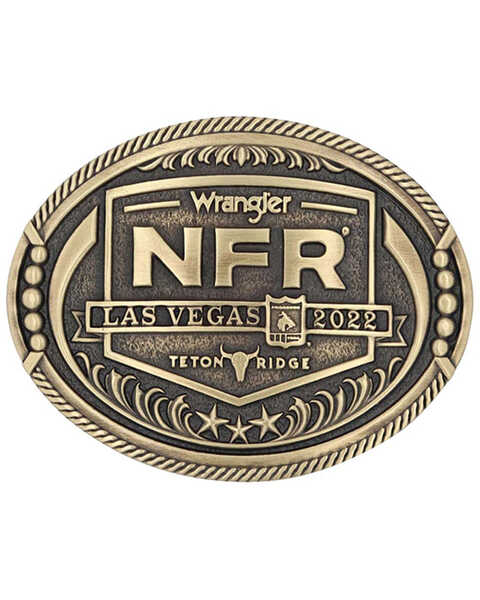 Montana Silversmiths Men's Bronze 2022 National Finals Rodeo Oval Belt Buckle, Silver, hi-res