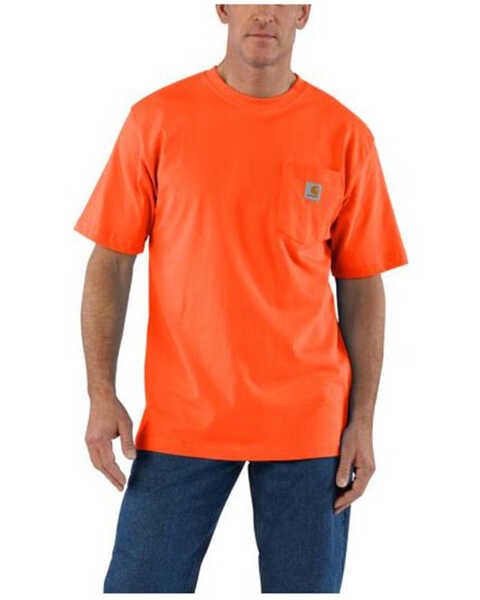 Image #1 - Carhartt Men's Loose Fit Heavyweight Logo Pocket Work T-Shirt - Big, Bright Orange, hi-res