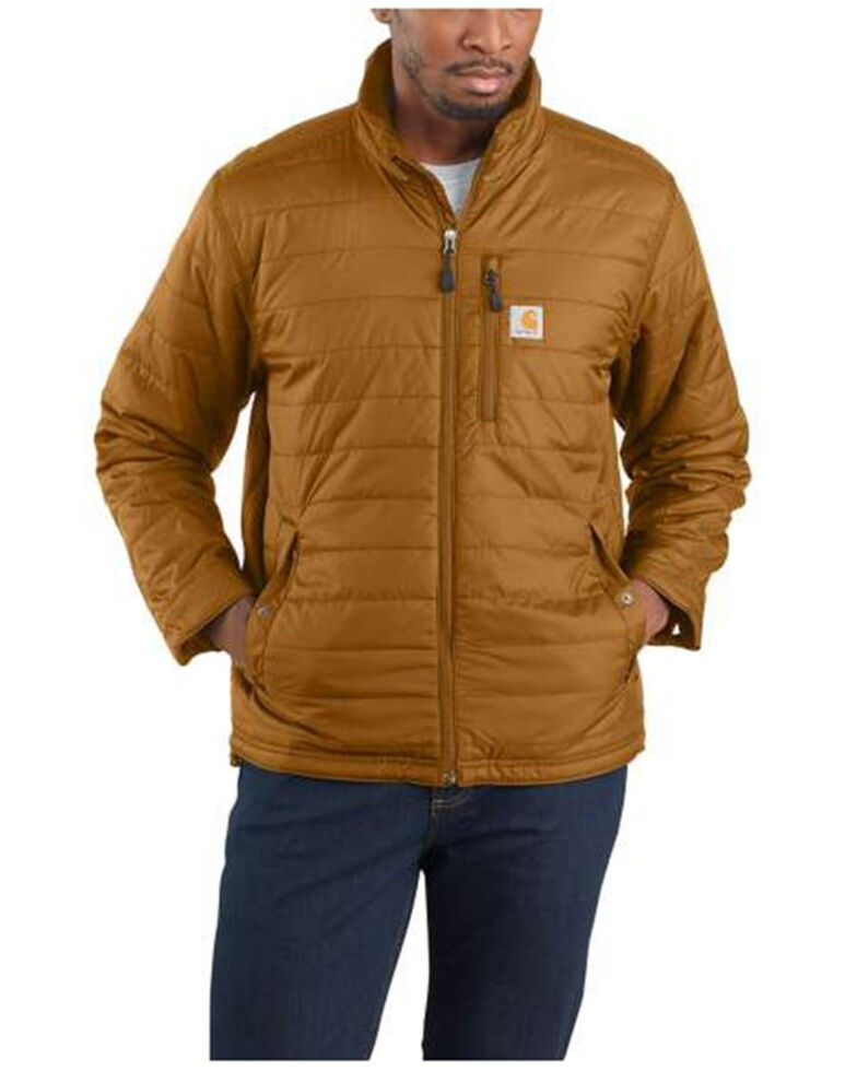 Carhartt Men's Brown Rain Defender Lightweight Zip-Front Insulated Work Jacket - Tall , Brown, hi-res
