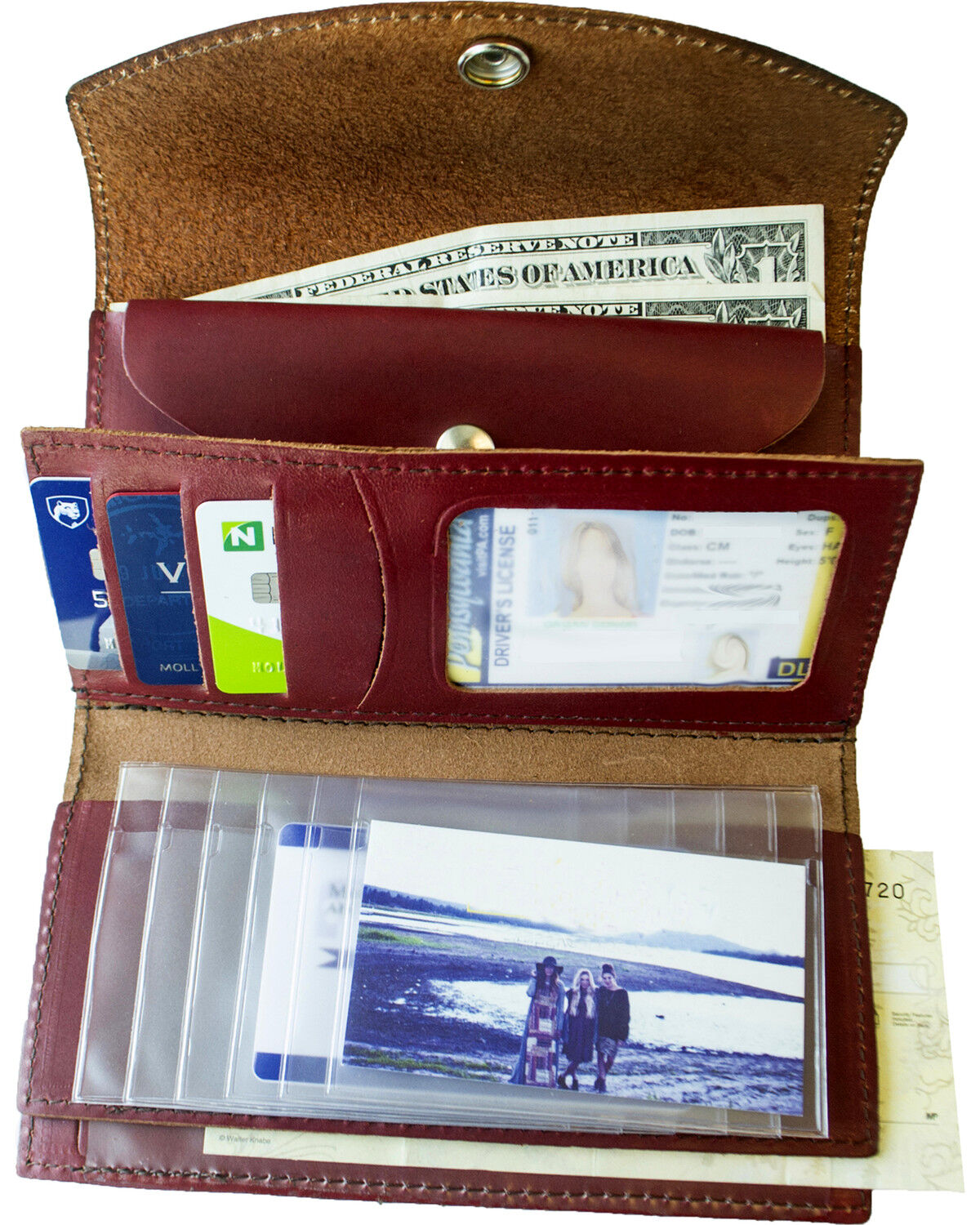 Image #2 - Western Express Women's Rose Tooled Leather Organizer Wallet, Brown, hi-res