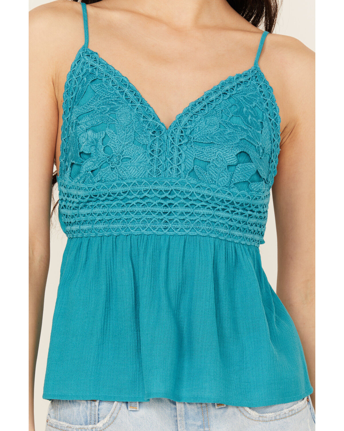 Image #3 - Shyanne Women's Lace Bustier Crinkle Top, Medium Blue, hi-res