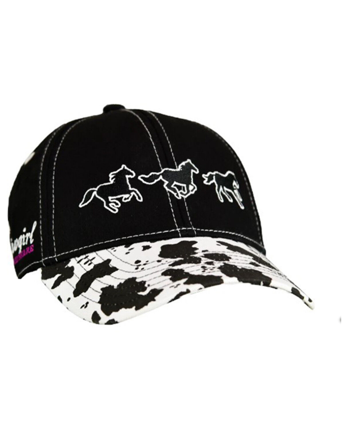 Image #1 - Cowgirl Hardware Girls' Running Horses Ball Cap, Black, hi-res