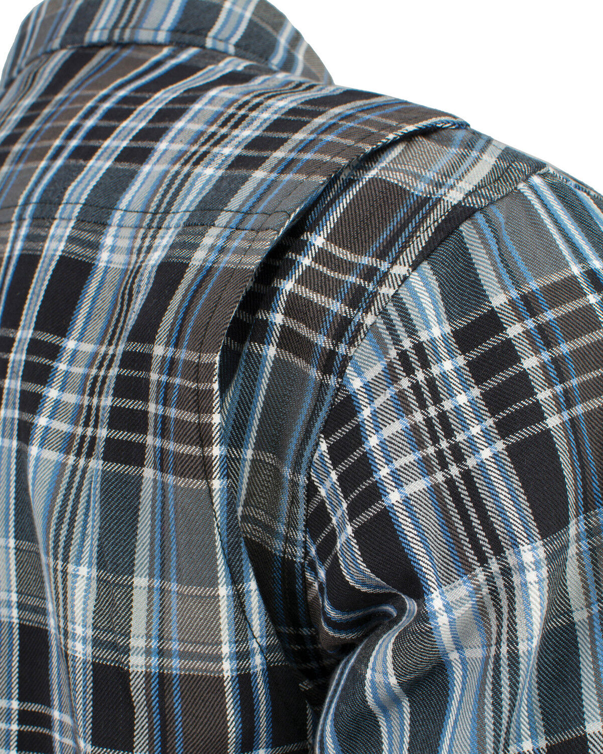 Image #5 - Milwaukee Performance Men's Aramid Reinforced Flannel Biker Shirt, Black/blue, hi-res