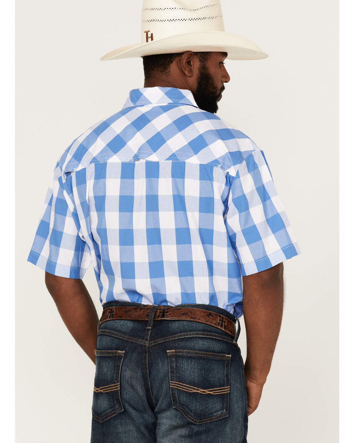 Image #4 - Resistol Men's Lantana Buffalo Check Plaid Print Short Sleeve Button Down Western Shirt, White, hi-res