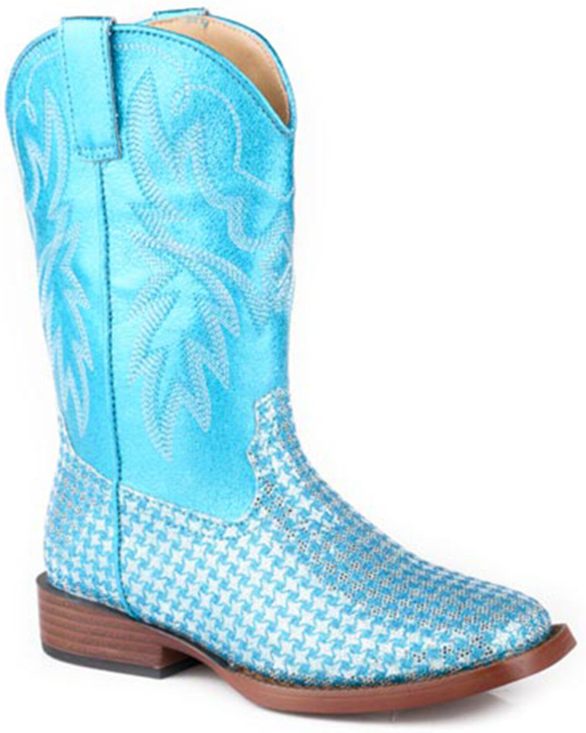Image #1 - Roper Little Girls' Glitter Gleam Western Boots - Broad Square Toe, Blue, hi-res