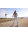 Image #1 - Wrangler® X Barbie™ Women's Light Wash High Rise Westward Pink Patch Stretch Bootcut Jeans, Light Wash, hi-res