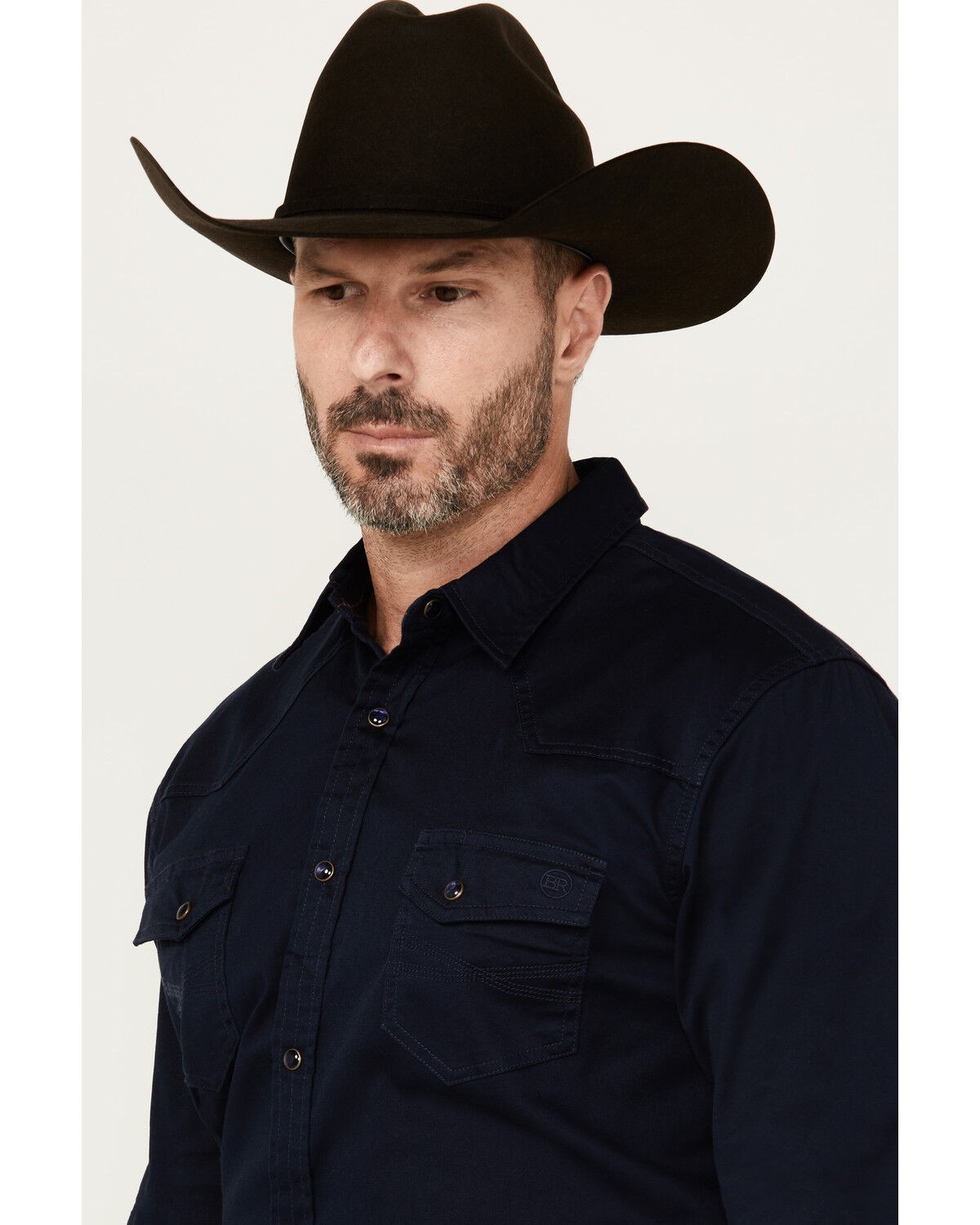 Image #2 - Blue Ranchwear Men's Rustler Solid Twill Long Sleeve Snap Stretch Western Work Shirt, Navy, hi-res