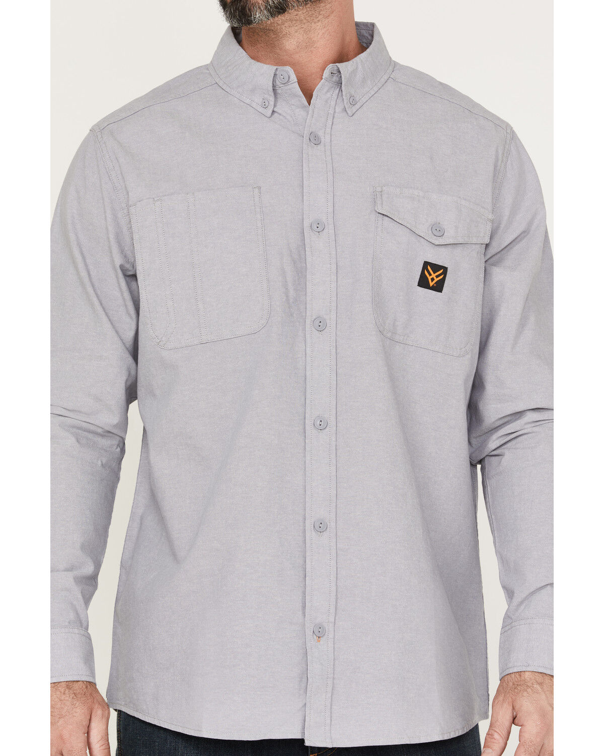Image #3 - Hawx Men's Chambray Sun Protection Western Shirt, Grey, hi-res