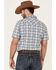 Moonshine Spirit Men's Cacti Med Plaid Print Short Sleeve Pearl Snap Western Shirt , Navy, hi-res