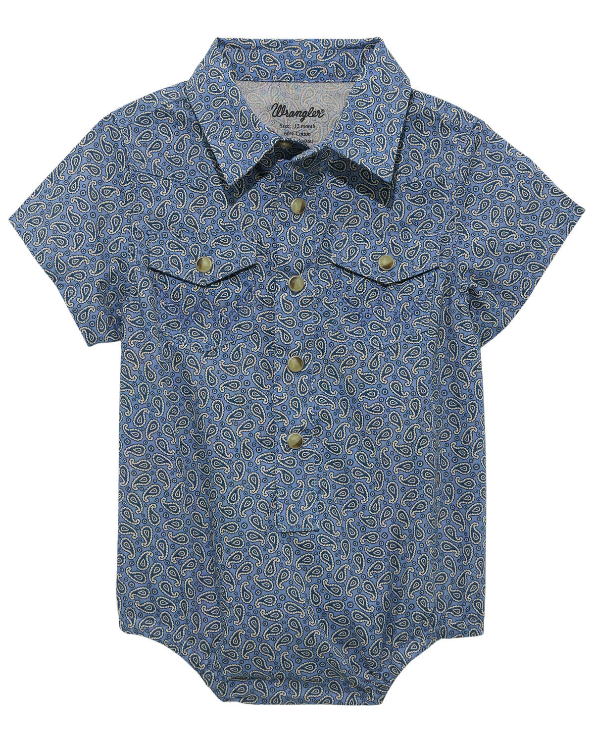 Image #1 - Wrangler Infant Boys' Paisley Print Short Sleeve Snap Onesie, Blue, hi-res