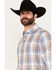 Resistol Men's Hardin Plaid Print Long Sleeve Button Down Western Shirt, Brown/blue, hi-res