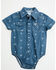 Image #1 - Cowboy Hardware Infant Boys' Scattered Skull Short Sleeve Pearl Snap Stretch Onesie, Blue, hi-res