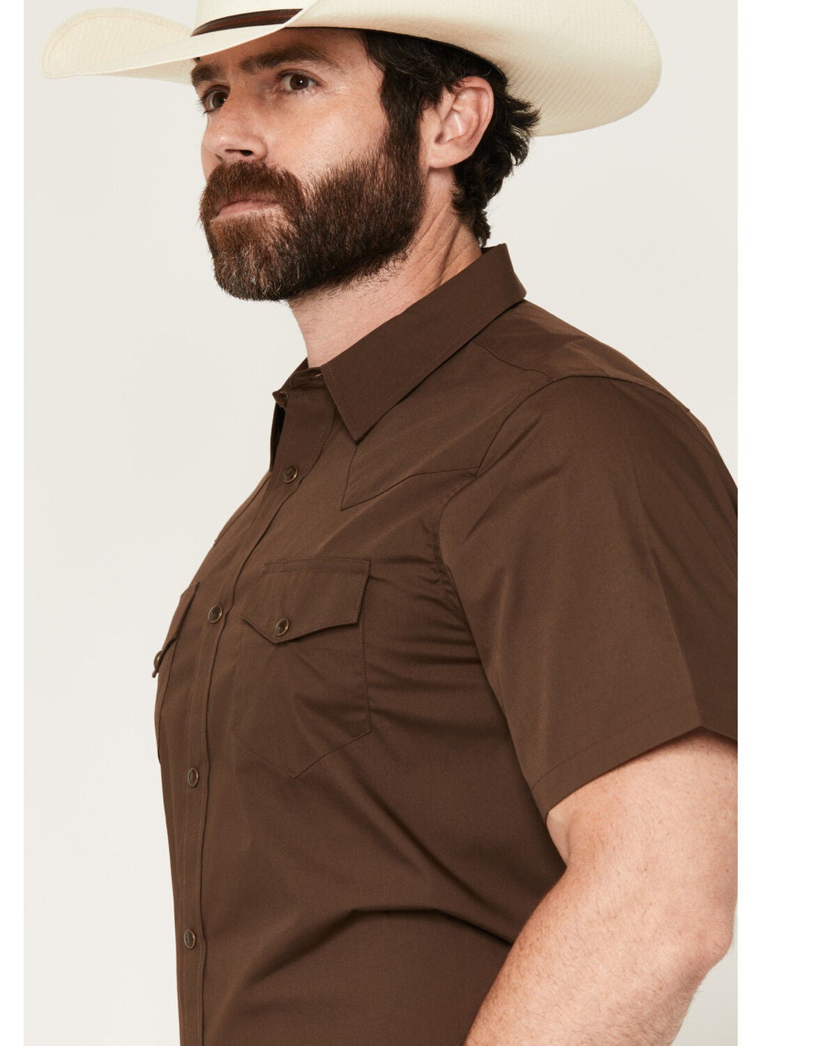 Image #2 - Gibson Trading Co Men's Solid Short Sleeve Snap Western Shirt - Big, Dark Brown, hi-res