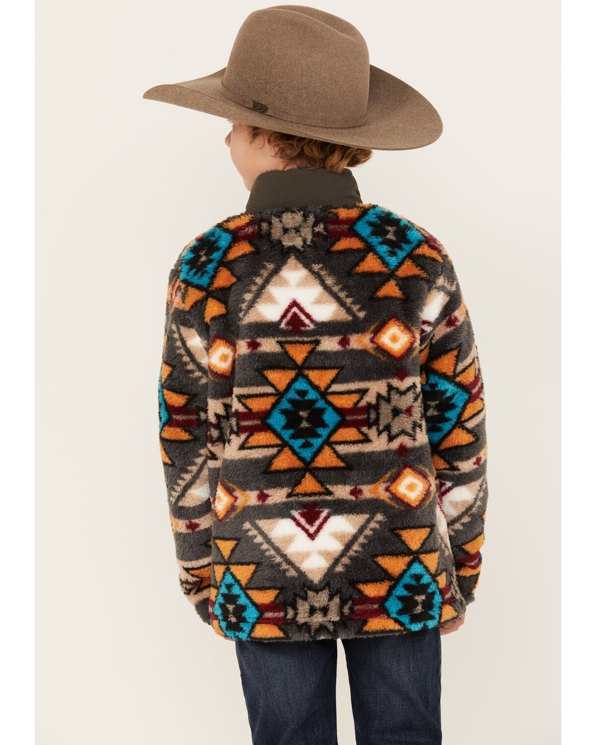 Image #4 - Hooey Boys' Southwestern Print Quarter-Zip Fleece Pullover, Brown, hi-res