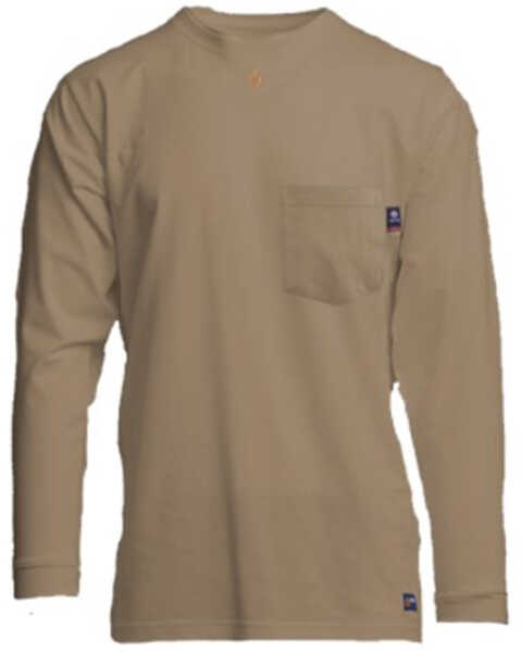 Lapco Men's FR Solid Long Sleeve Work Pocket T-Shirt , Beige/khaki, hi-res