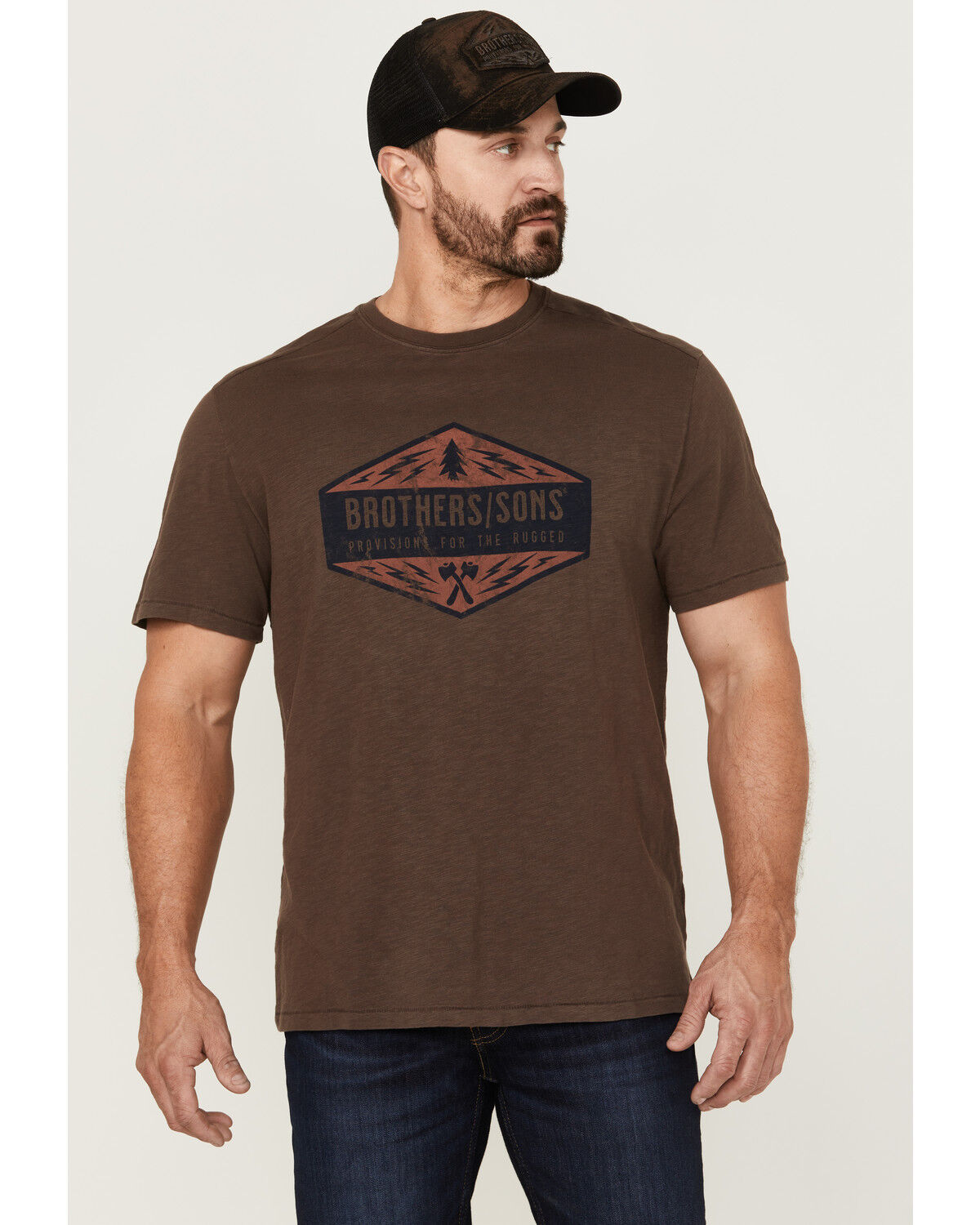 Image #1 - Brothers and Sons Men's Weathered Diamond Logo Slub Graphic T-Shirt, Brown, hi-res