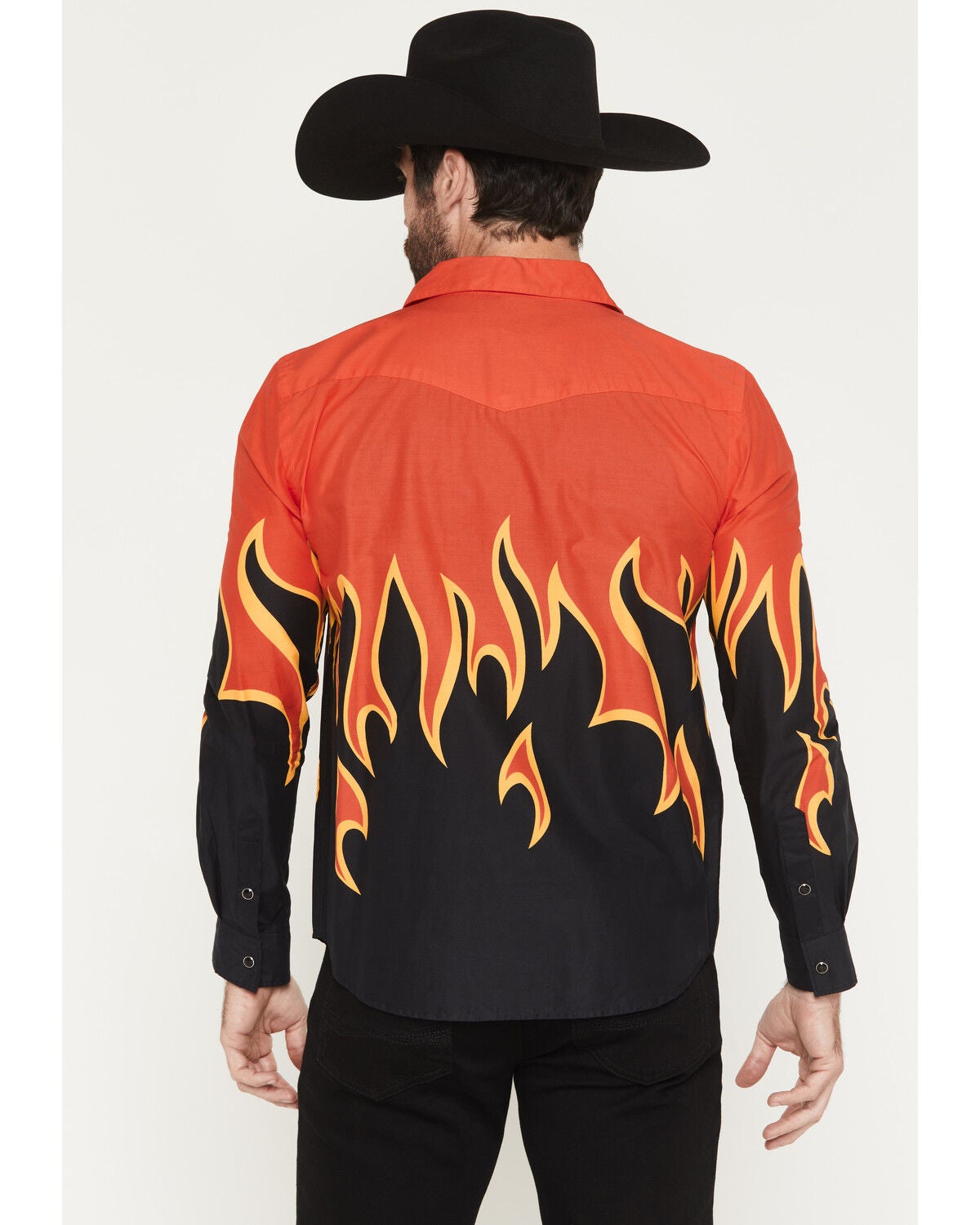 Image #4 - Panhandle Slim Men's Vintage Flame Print Long Sleeve Snap Western Shirt, Black, hi-res