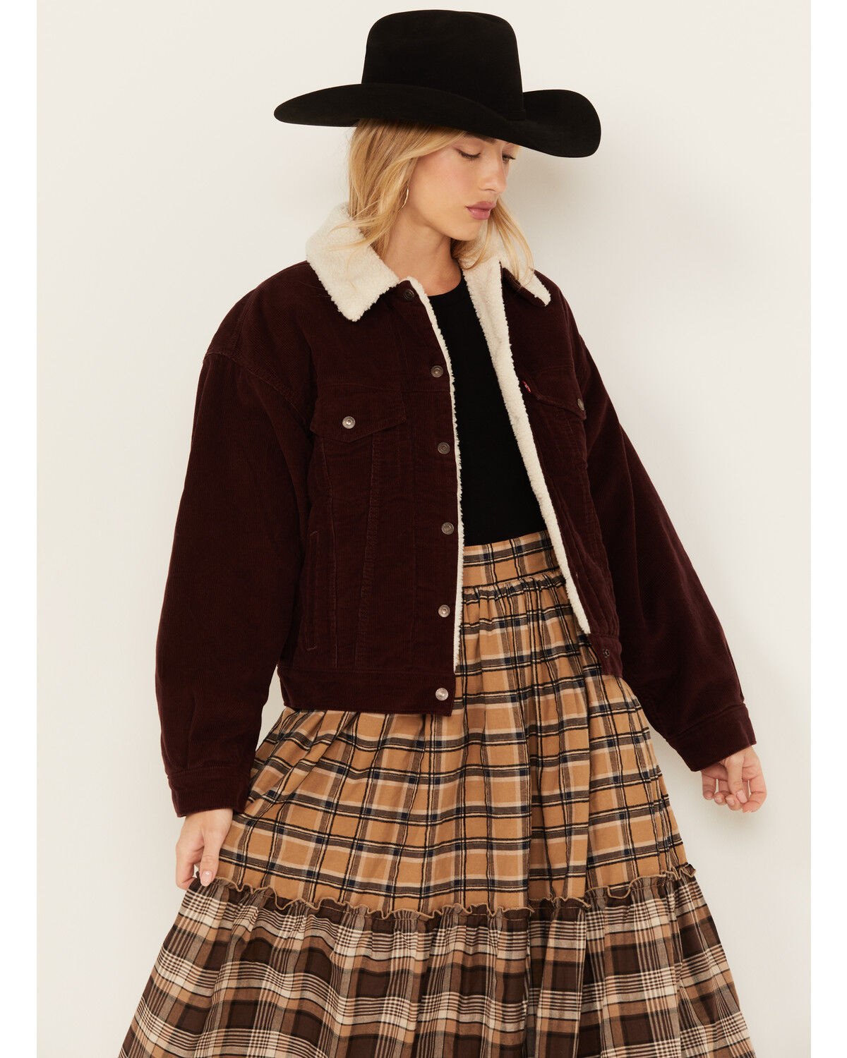 Image #1 - Levi's Women's 90's Corduroy Sherpa Trucker Jacket, Chocolate, hi-res