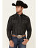 Rough Stock By Panhandle Men's Tonal Southwestern Print Long Sleeve Snap Western Shirt , Charcoal, hi-res