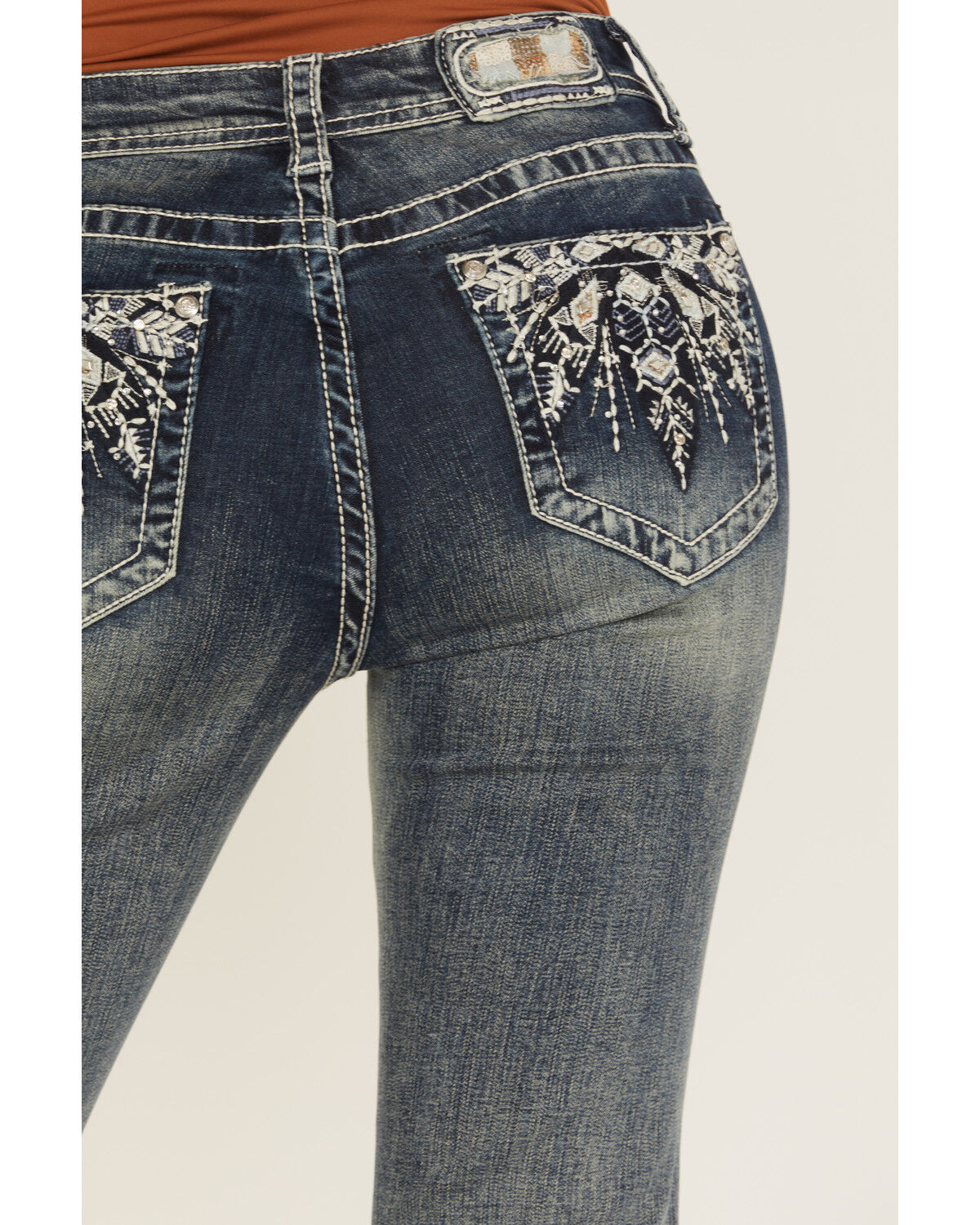 Image #2 - Grace in LA Women's Medium Wash Floral Embroidered Mid Rise Bootcut Stretch Denim Jeans, Medium Wash, hi-res