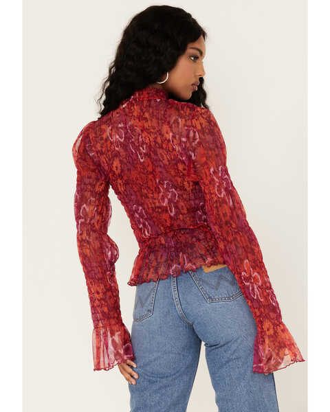 Image #3 - Free People Women's Hello There Floral Top, Wine, hi-res