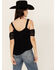 Image #4 - Jolt Women's Lace Cold Shoulder Tank, Black, hi-res