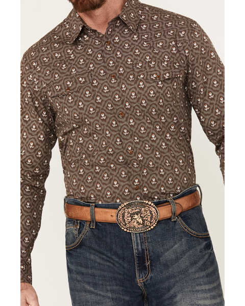 Image #3 - Gibson Trading Co. Men's Barbed Wire Floral Print Long Sleeve Snap Western Shirt, Coffee, hi-res