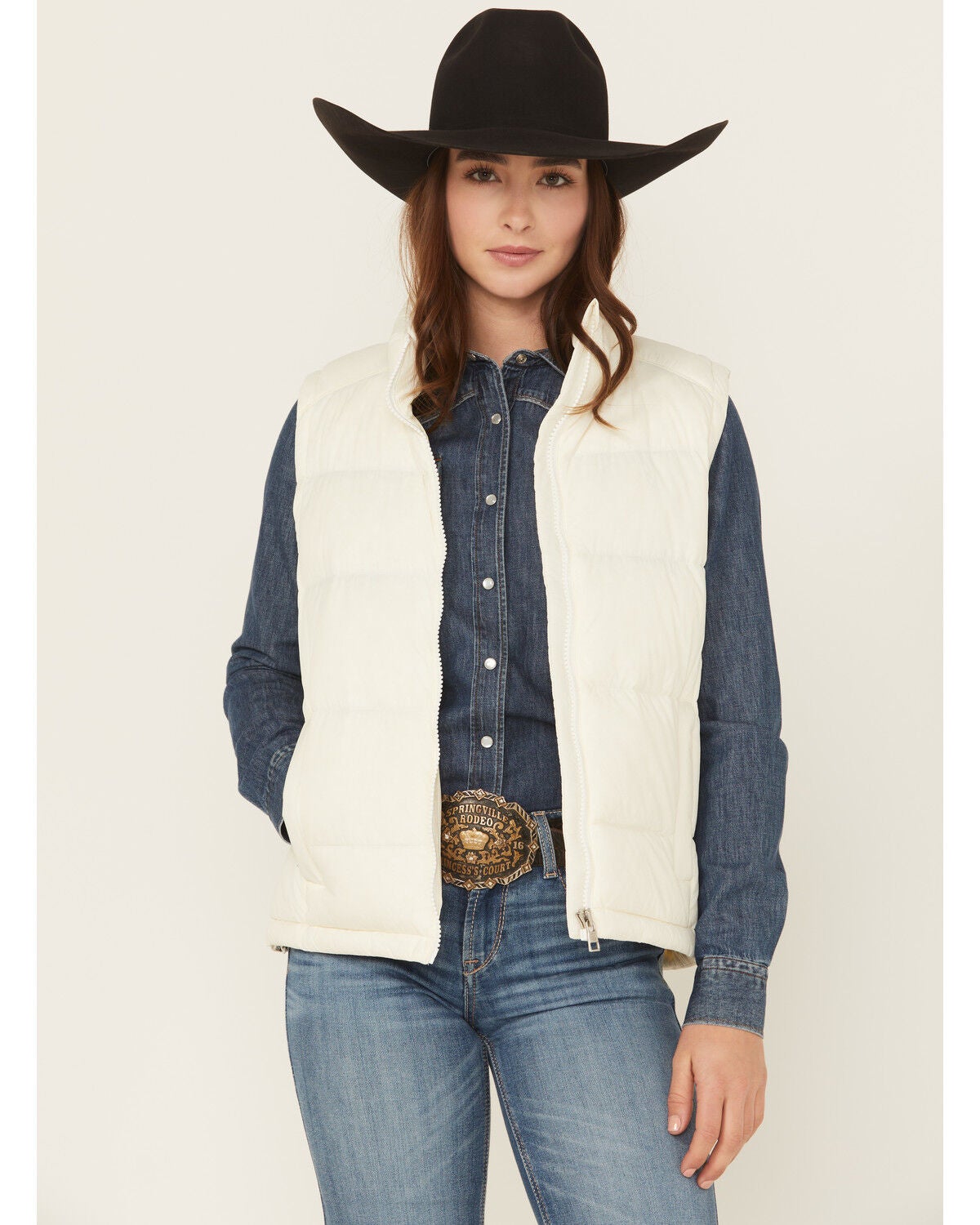 Image #1 - Ariat Women's Ultradown Puff Vest, White, hi-res