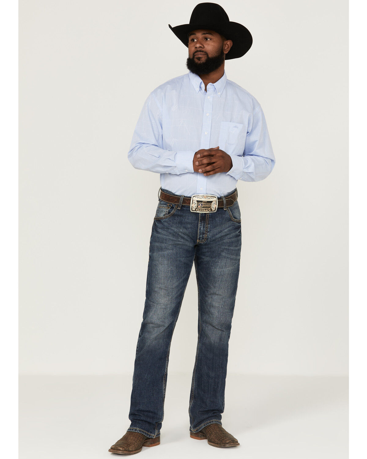 Image #2 - Resistol Men's Bell Solid Long Sleeve Button Down Western Shirt, Light Blue, hi-res