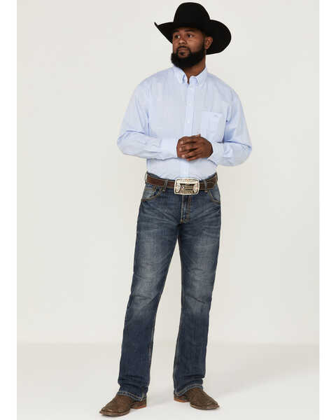 Image #2 - Resistol Men's Bell Solid Long Sleeve Button Down Western Shirt , Light Blue, hi-res