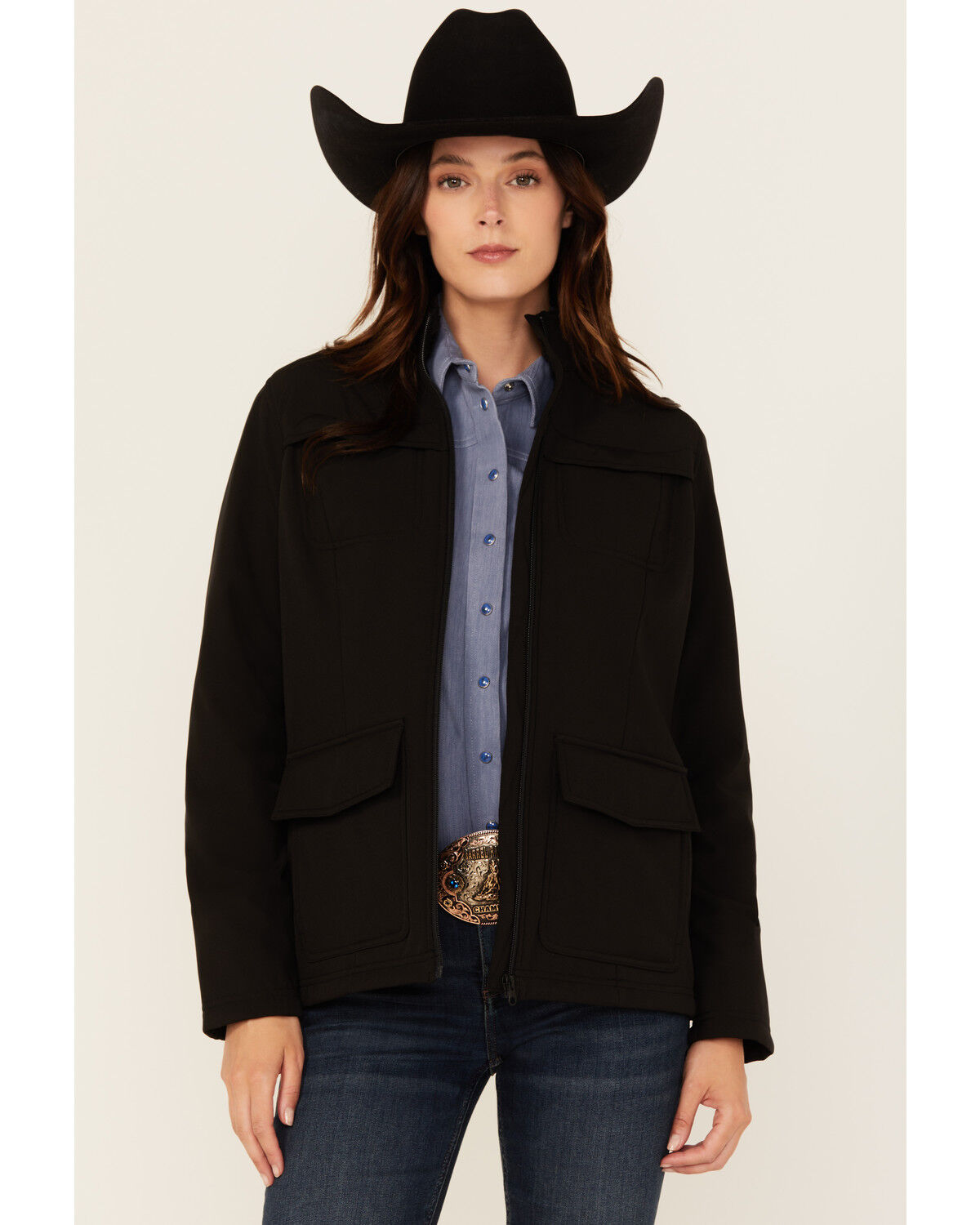 Image #1 - Shyanne Women's Solid Softshell Lined Zip-Up Jacket, Black, hi-res