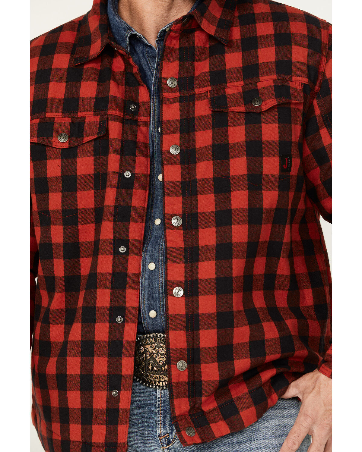 Image #3 - Justin Men's Jackson Buffalo Plaid Print Shacket, Rust Copper, hi-res